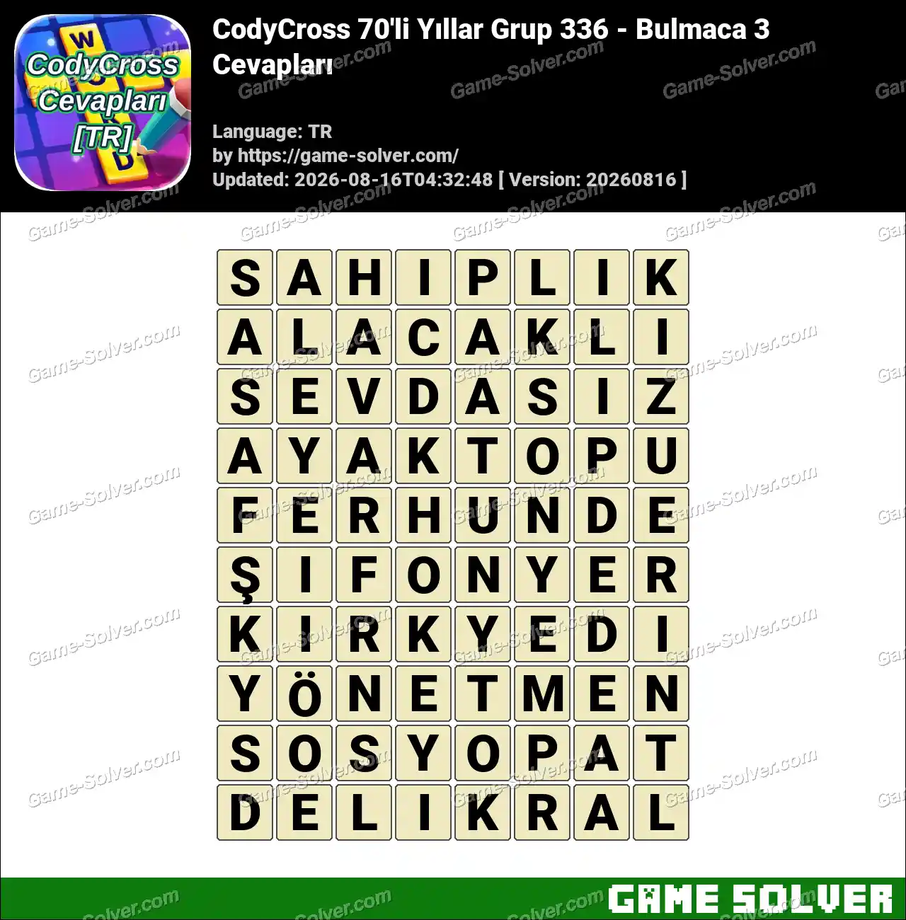 CodyCross 70’li Yıllar Grup 336 – Bulmaca 3 Cevapları